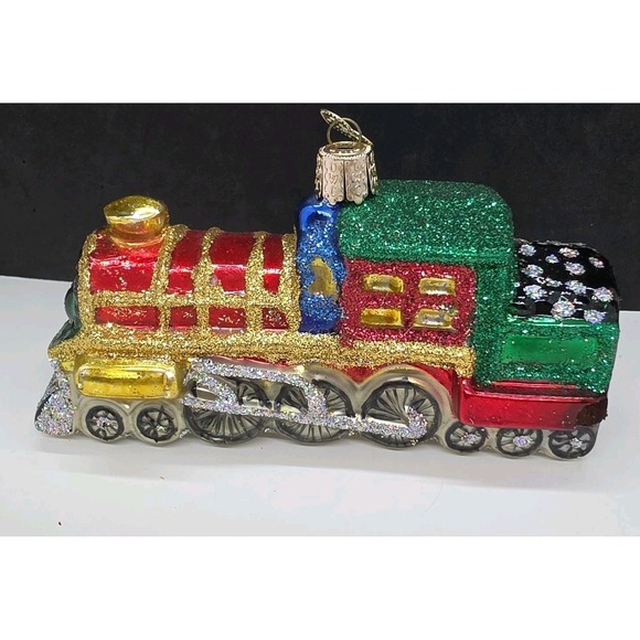Old World Christmas Other - Old World Handpainted Glitter Glass Engine Train Christmas Ornament